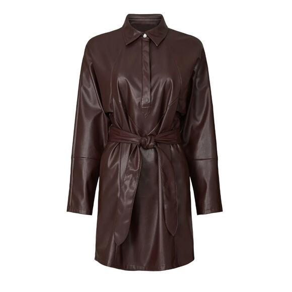 Marissa Webb Collective Brown Faux Leather Mini Shift Dress SIZE 6 Designer $330 - Picture 5 of 9